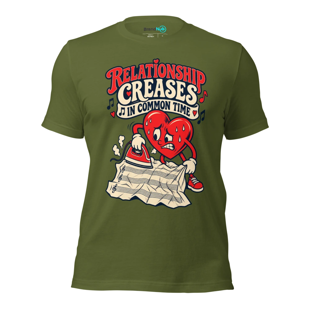 RELATIONSHIP CREASES IN COMMON TIME T Shirt Olive Front