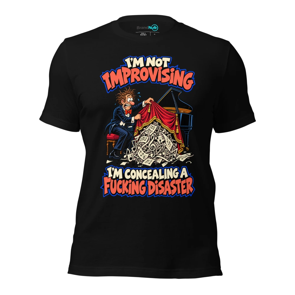 I'M NOT IMPROVISING I'M CONCEALING A FUCKING DISASTER T Shirt Black Front