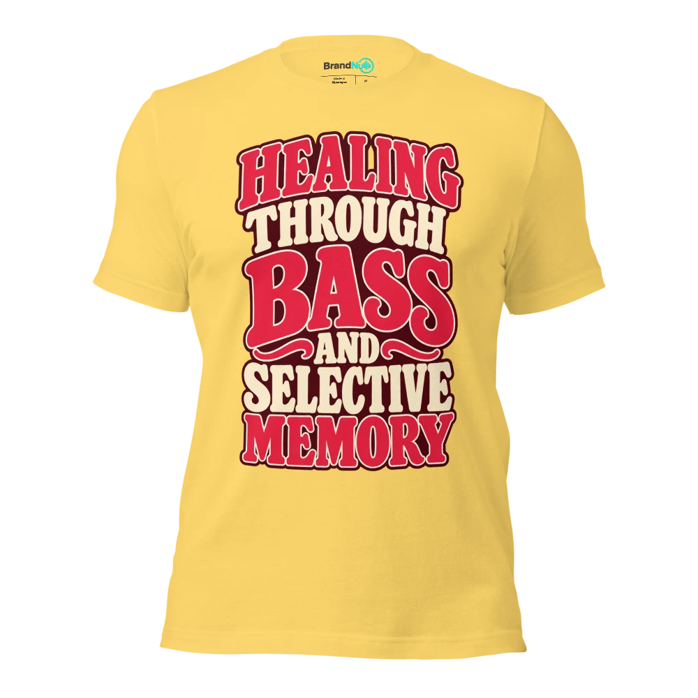 HEALING THROUGH BASS AND SELECTIVE MEMORY T Shirt Yellow Front