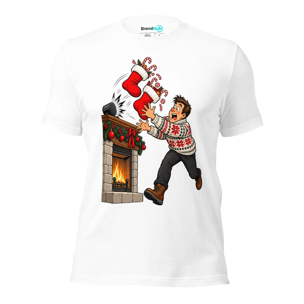 THE STOCKINGS ARE VIBRATING OFF THE MANTELPIECE T Shirt White Front