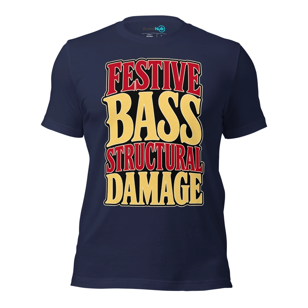 FESTIVE BASS STRUCTURAL DAMAGE T Shirt Navy Front