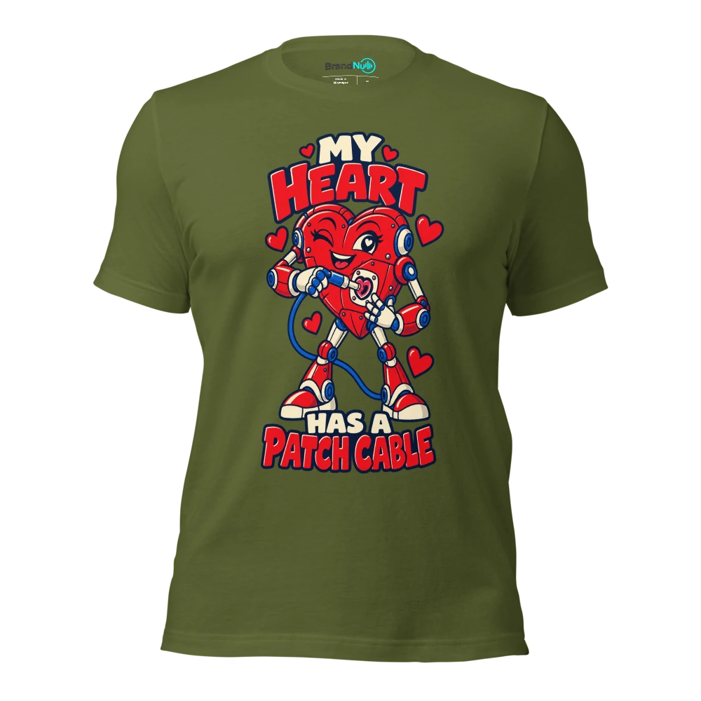MY HEART HAS A PATCH CABLE T Shirt Olive Front