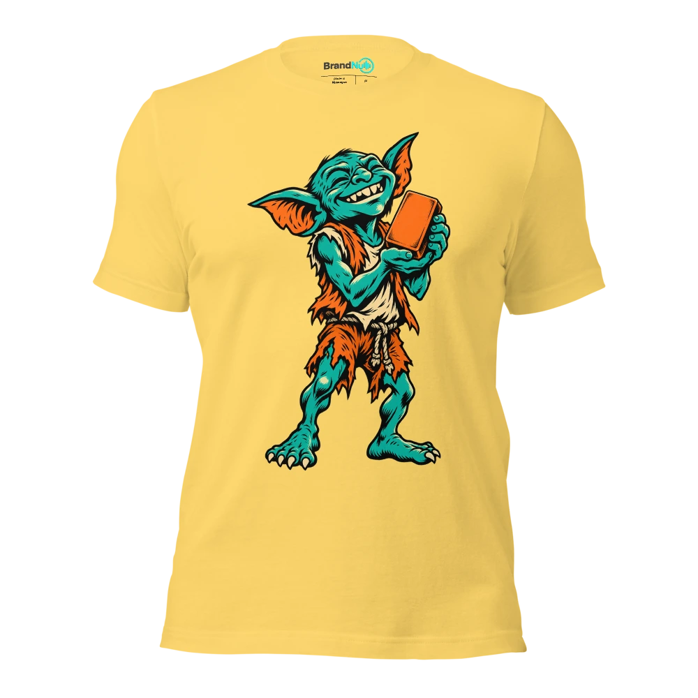 THE GIFT GOBLIN HAS BOUGHT ANOTHER USELESS PEDAL T Shirt Yellow Front