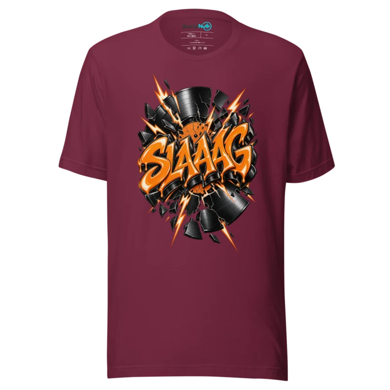 SLAAAG Front Print T Shirt Shattered Vinyl Edition - Maroon