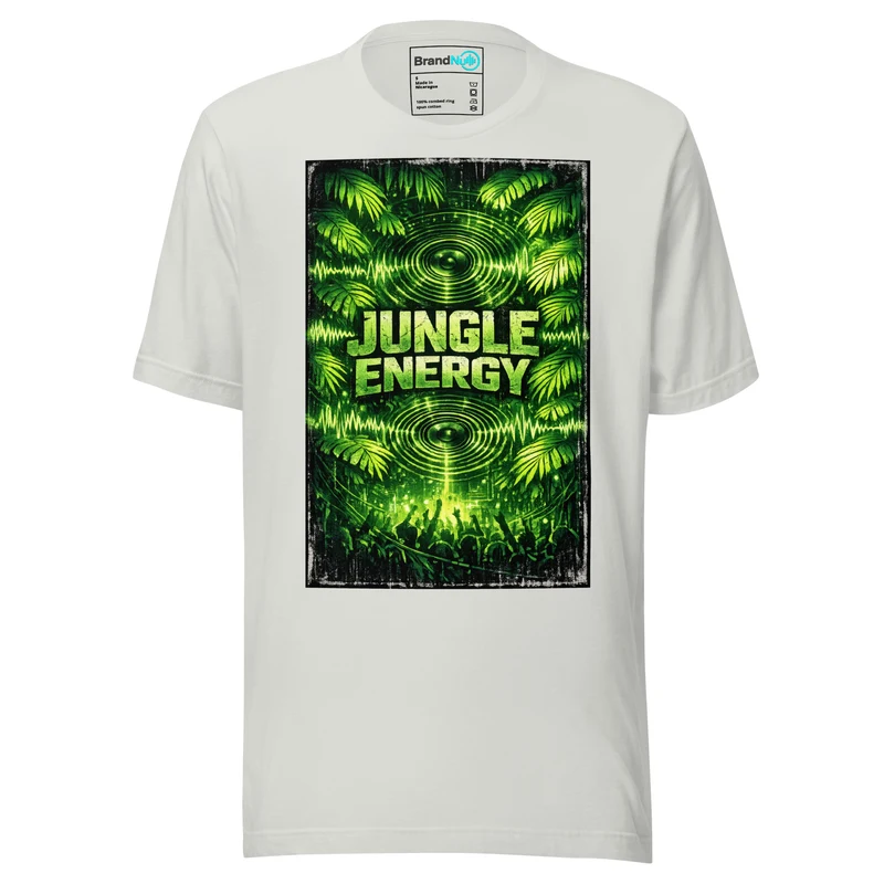 Jungle Energy Drum and Bass T Shirt DnB Rave Jungle Graphic Green Screen - Silver