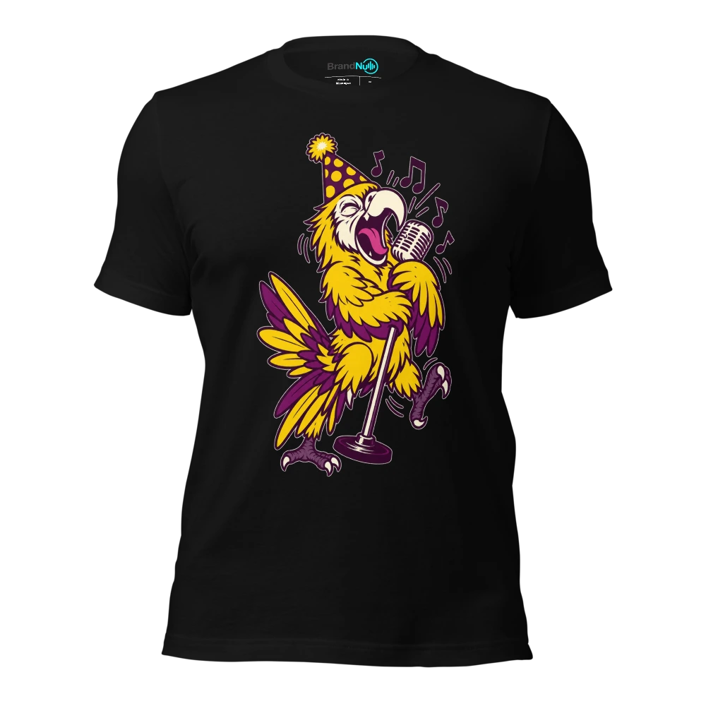THE BIRTHDAY PARROT HAS LEARNED ONLY THE CHORUS T Shirt Black Front