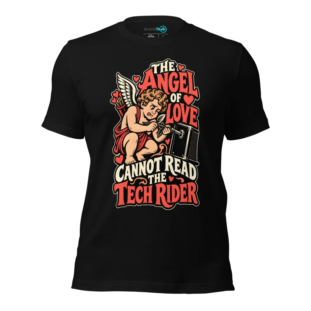 THE ANGEL OF LOVE CANNOT READ THE TECH RIDER T Shirt Black Front