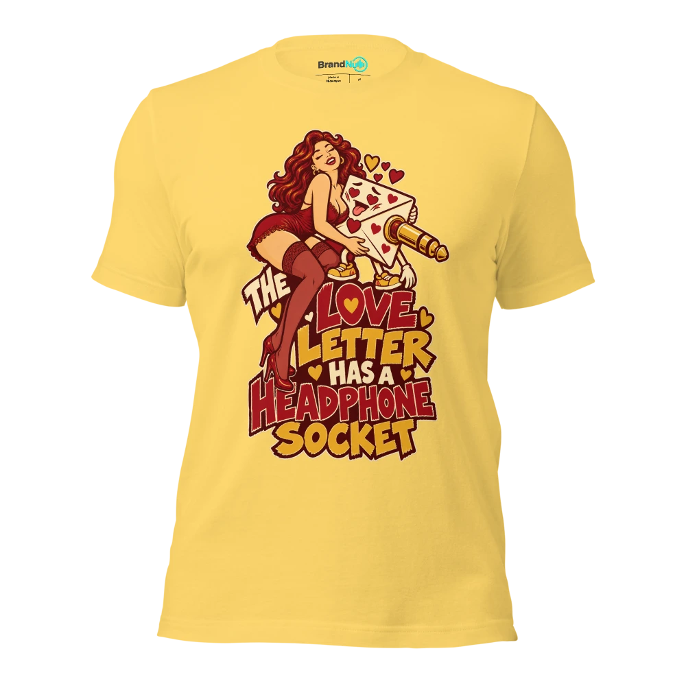 THE LOVE LETTER HAS A HEADPHONE SOCKET T Shirt Yellow Front