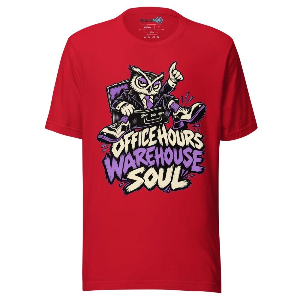 OFFICE HOURS WAREHOUSE SOUL T Shirt Red Front