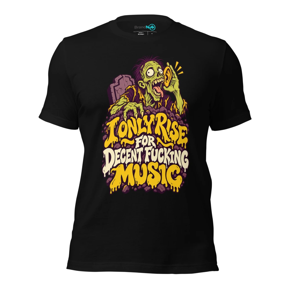I ONLY RISE FOR DECENT FUCKING MUSIC T Shirt Black Front