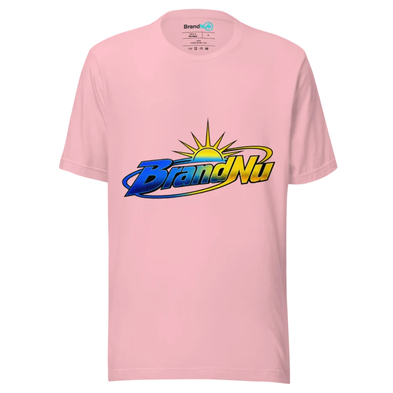 Bold Blue and Yellow Gradient BrandNu T Shirt - Sunrise Orbit Edition - Pink