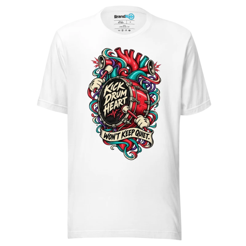 BrandNu Kick Drum Heart Won'T Keep Quiet T-Shirt - White - Front
