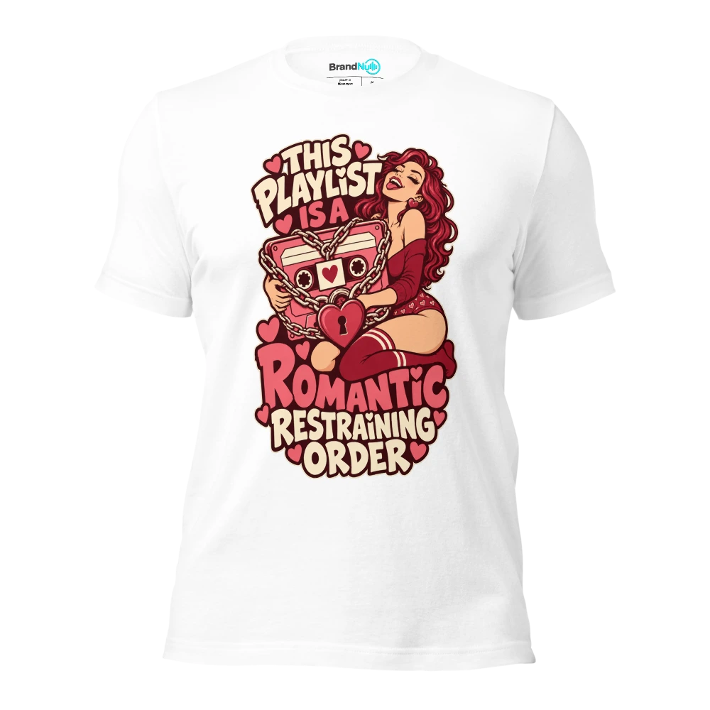 THIS PLAYLIST IS A ROMANTIC RESTRAINING ORDER T Shirt White Front
