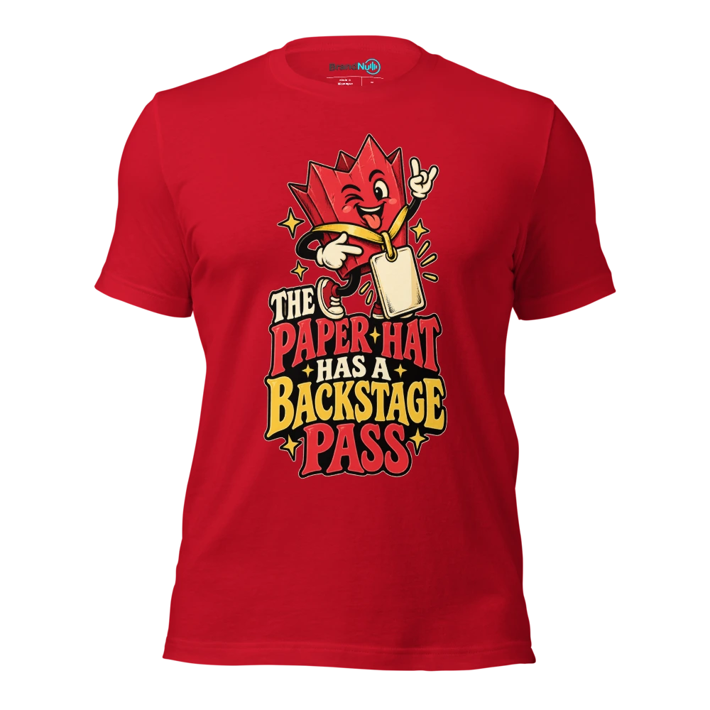 THE PAPER HAT HAS A BACKSTAGE PASS T Shirt Red Front