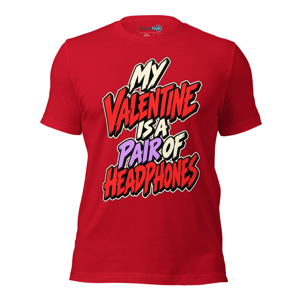 MY VALENTINE IS A PAIR OF HEADPHONES T Shirt Red Front