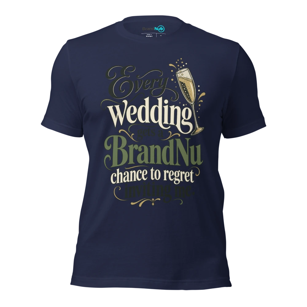 Every wedding gets a BrandNu chance to regret inviting me T Shirt Navy Front