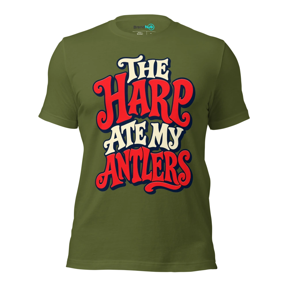 THE HARP ATE MY ANTLERS T Shirt Olive Front