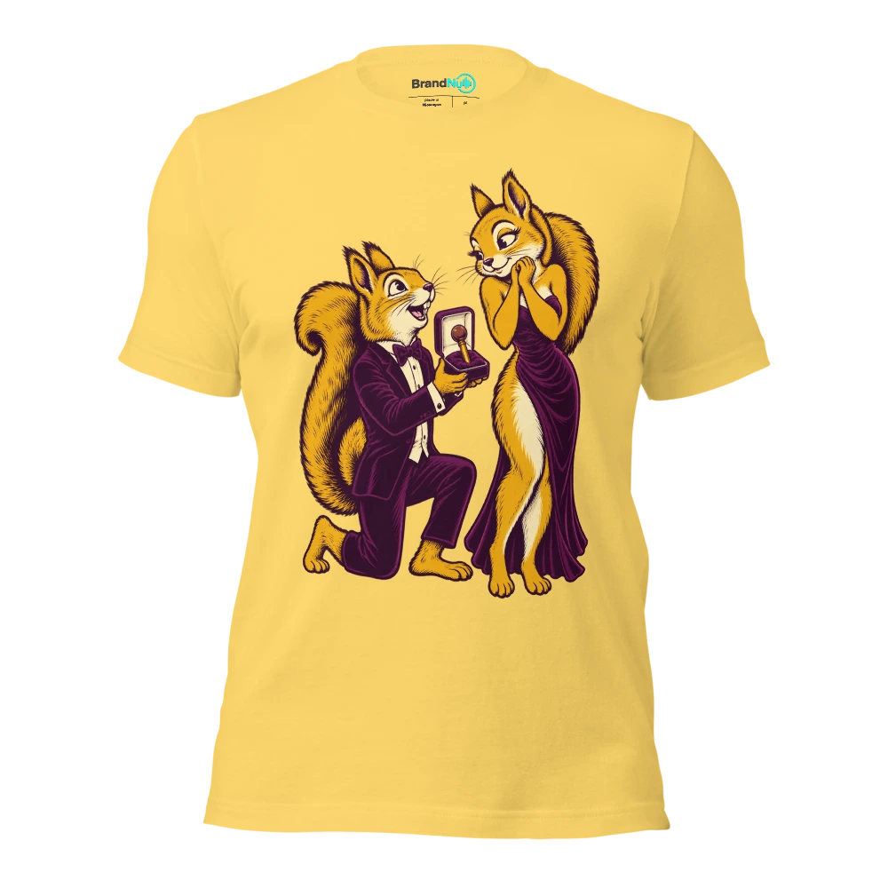 Squirrel offering a violin peg in a velvet gift box T Shirt Yellow Front