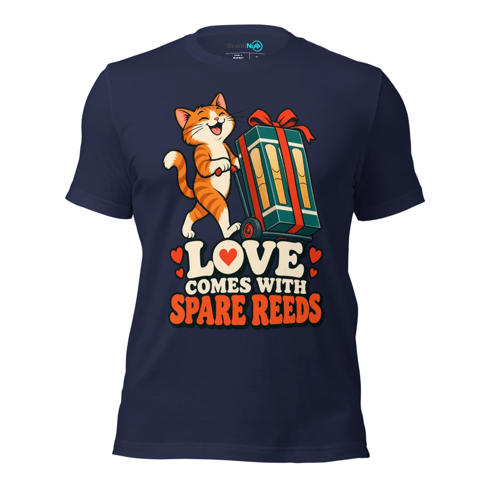 LOVE COMES WITH SPARE REEDS T Shirt Navy Front