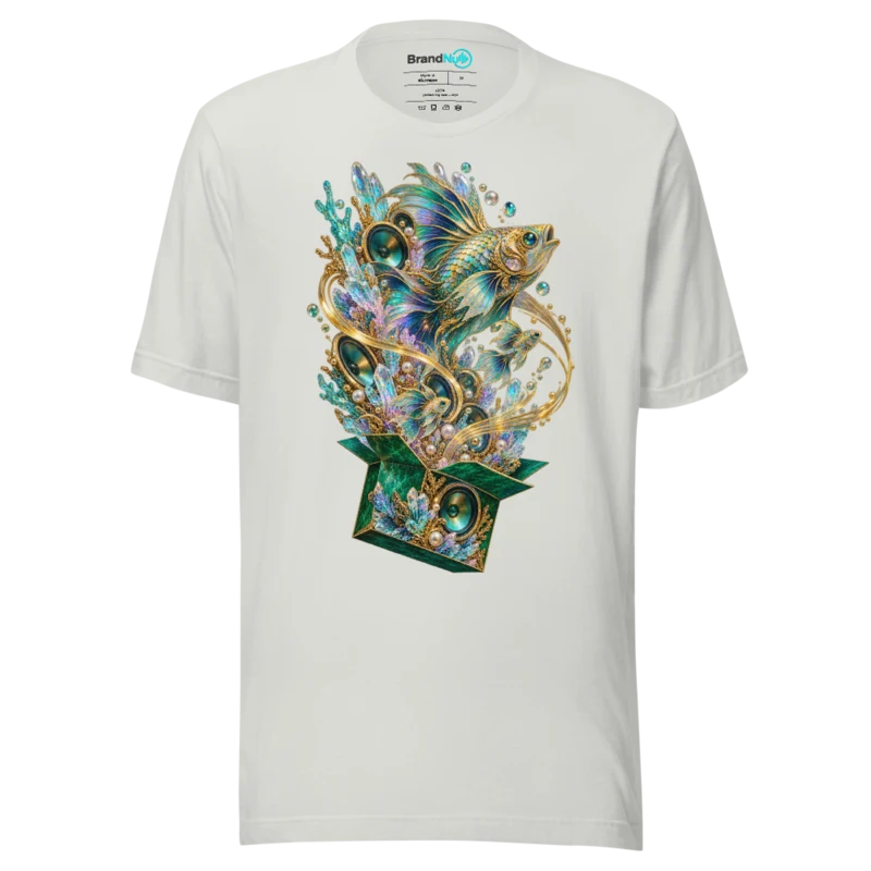 Big Fish Small Fish Cardboard Box T Shirt - Crystal Rave Dance Edition - Silver