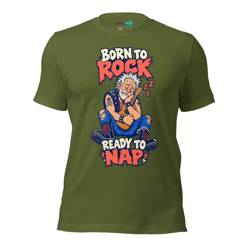 BORN TO ROCK READY TO NAP T Shirt Olive Front