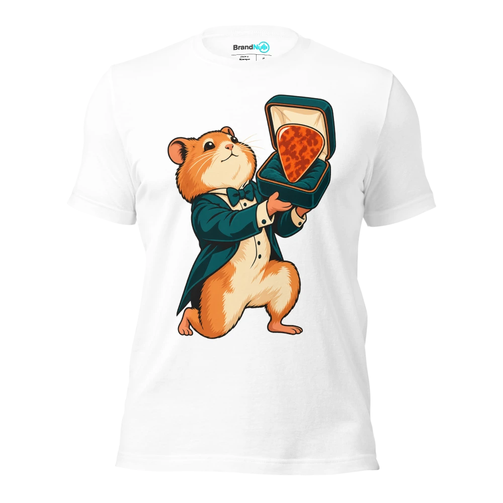 THE HAMSTER HAS DELIVERED AN OVERPRICED GUITAR PICK T Shirt White Front