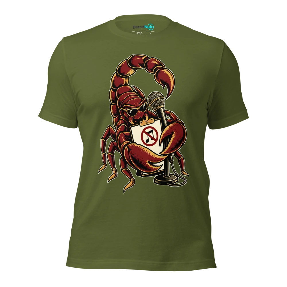 THE SCORPION HAS A STRICT NO REQUESTS RIDER T Shirt Olive Front