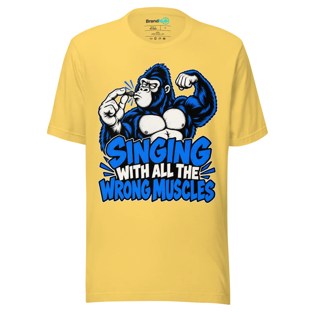 SINGING WITH ALL THE WRONG MUSCLES T Shirt Yellow Front