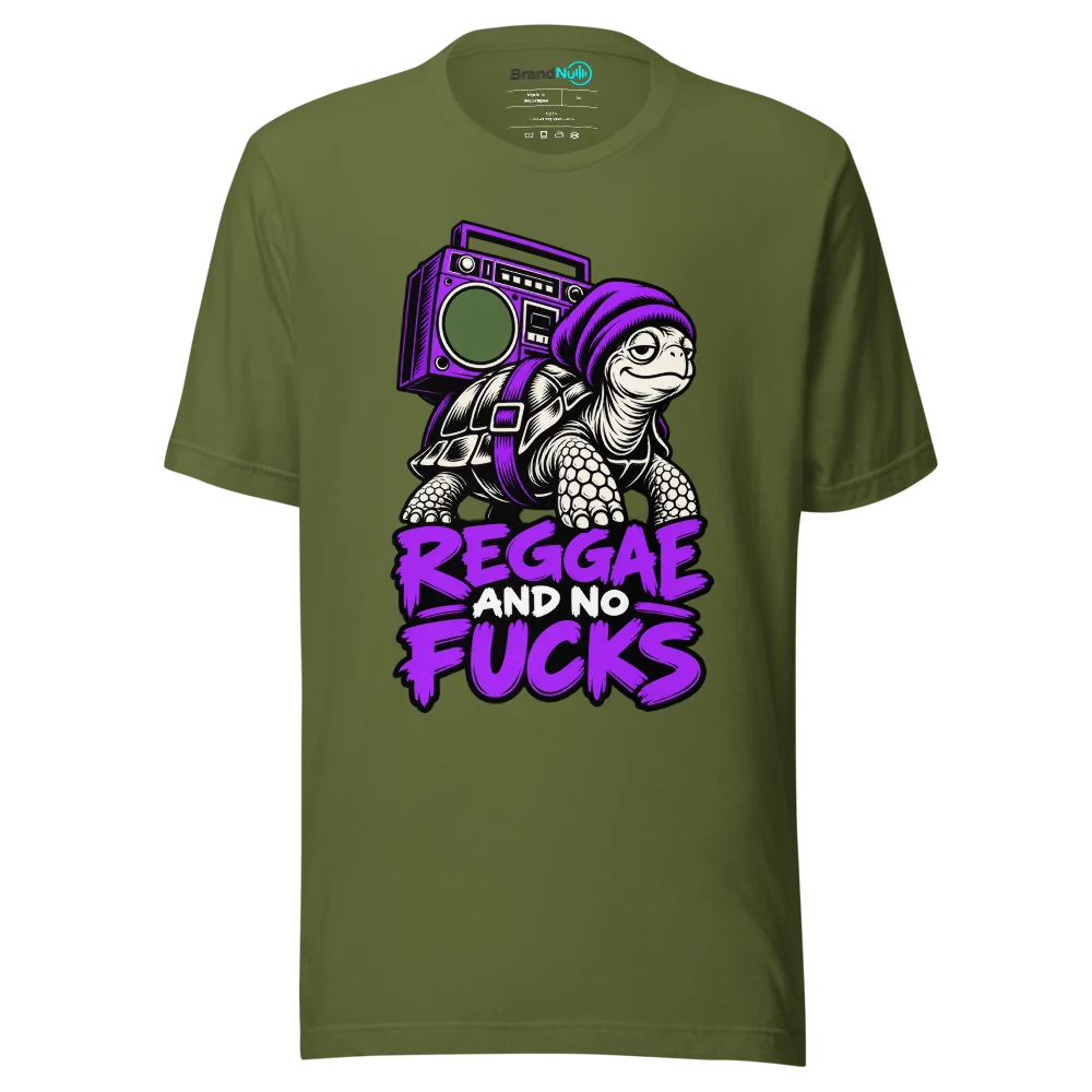 REGGAE AND NO FUCKS T Shirt Olive Front