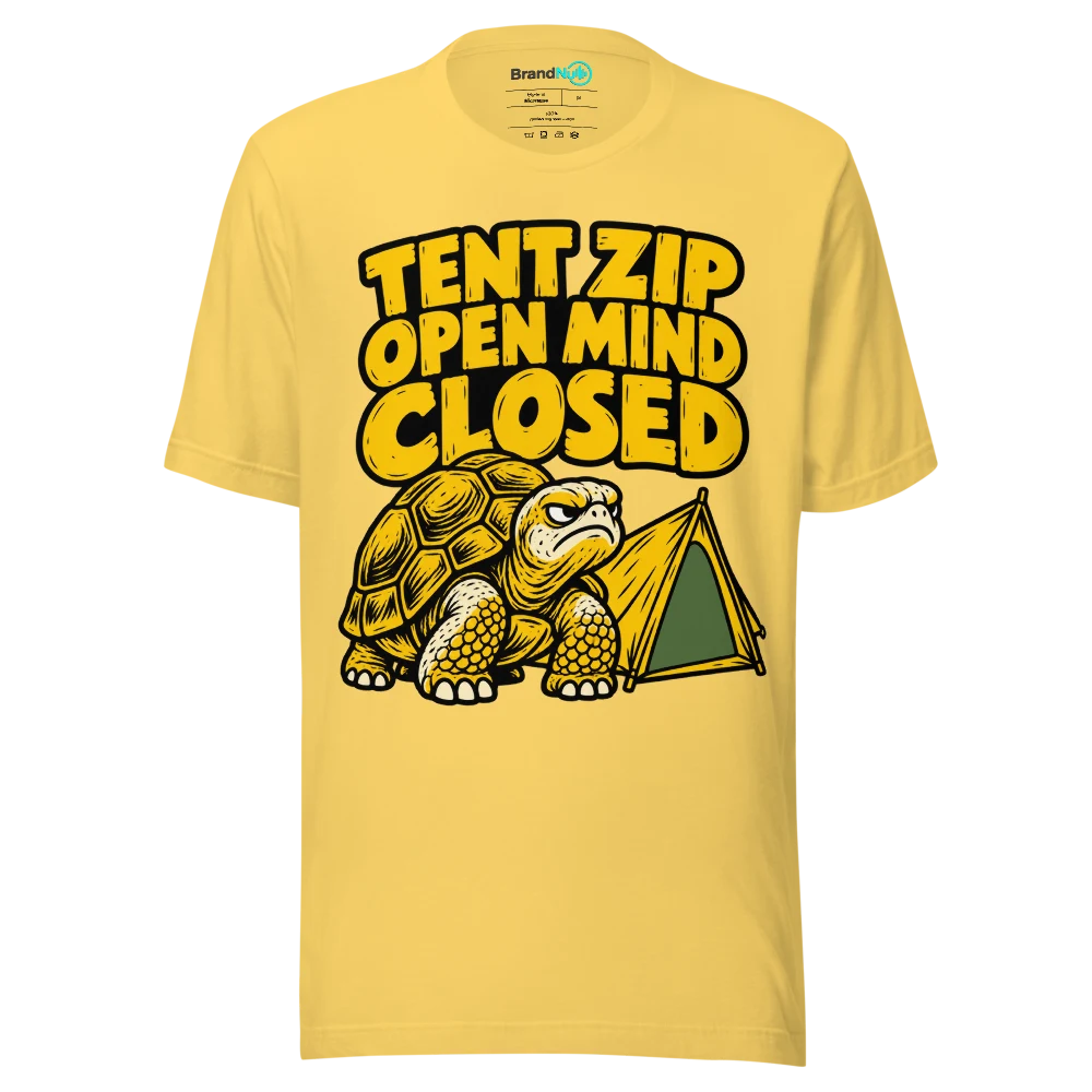 TENT ZIP OPEN MIND CLOSED T Shirt Yellow Front
