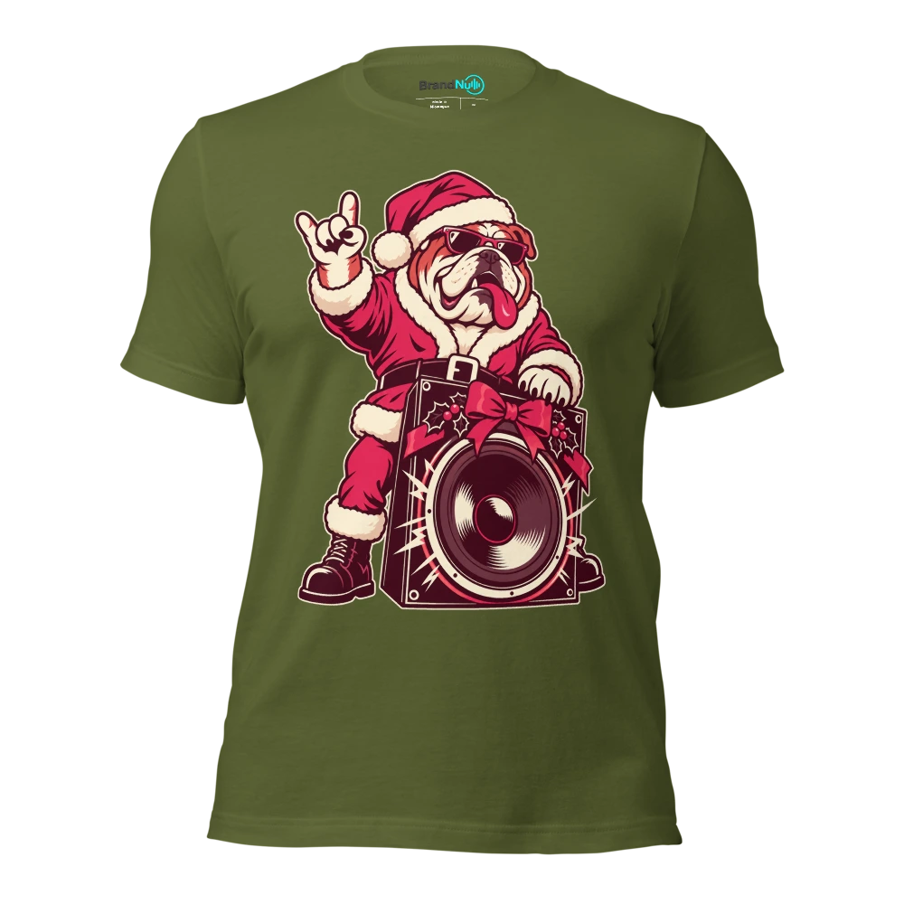 SANTA PAWS WANTS HEAVIER BASS T Shirt Olive Front