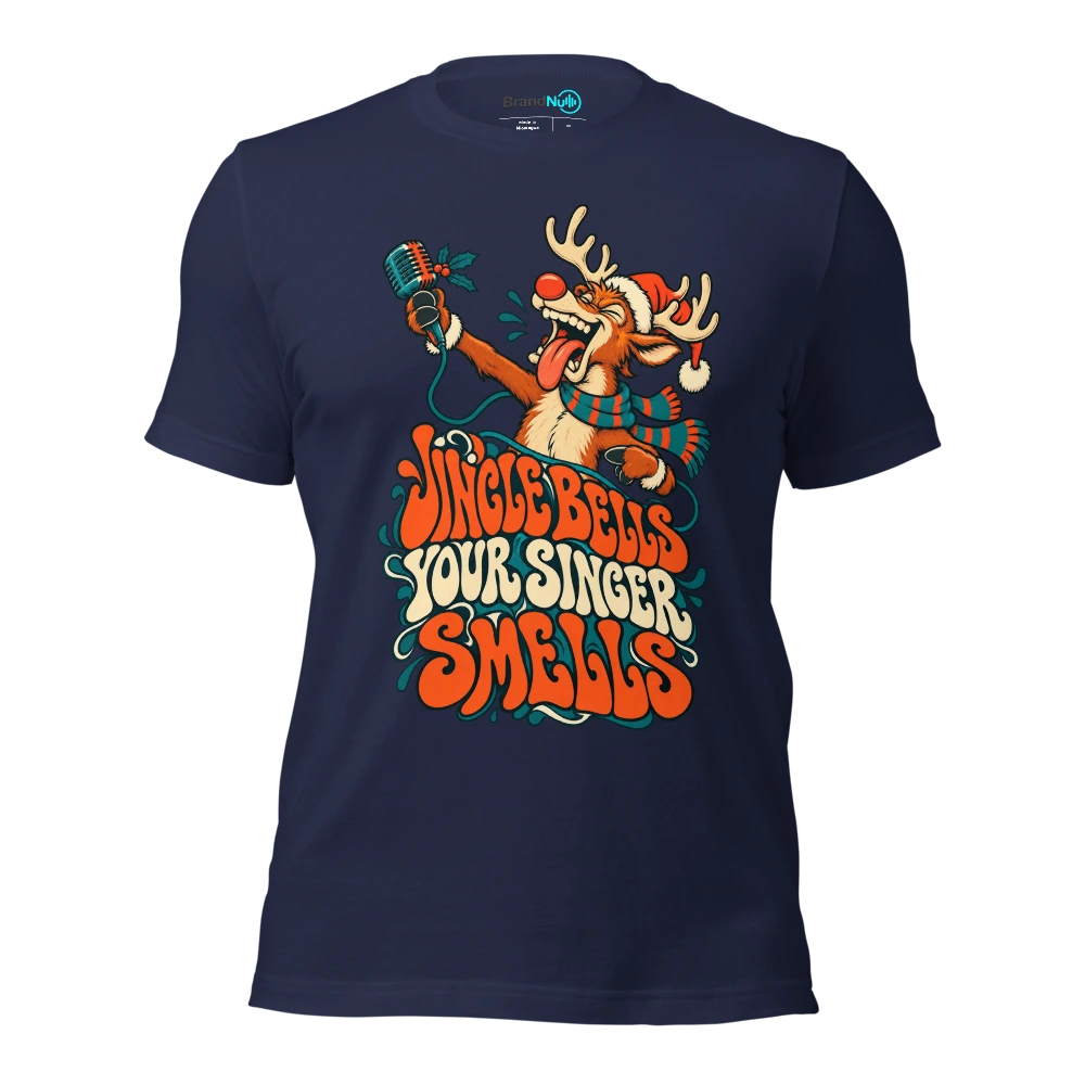 JINGLE BELLS YOUR SINGER SMELLS T Shirt Navy Front