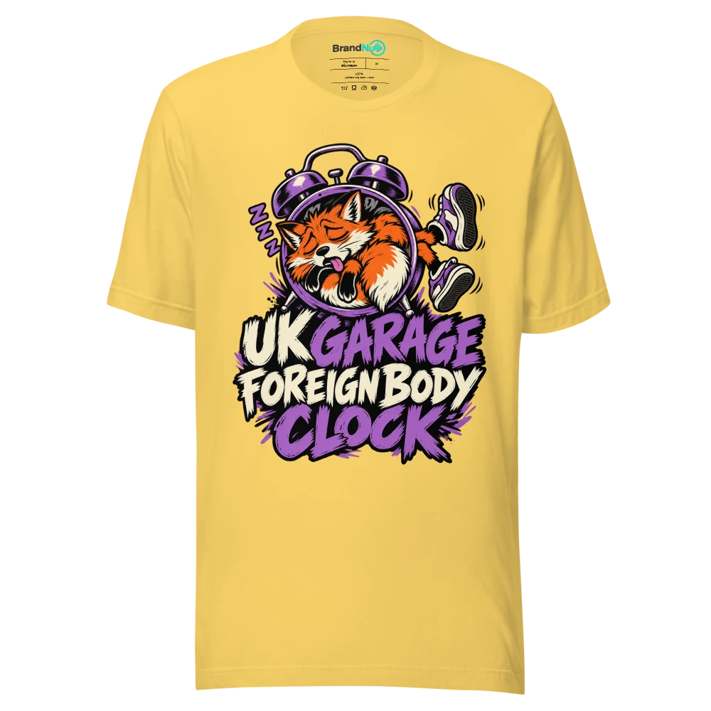 UK GARAGE FOREIGN BODY CLOCK T Shirt Yellow Front