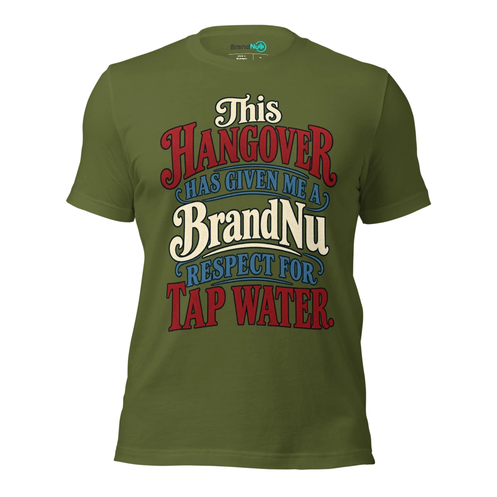 This hangover has given me a BrandNu respect for tap water T Shirt Olive Front
