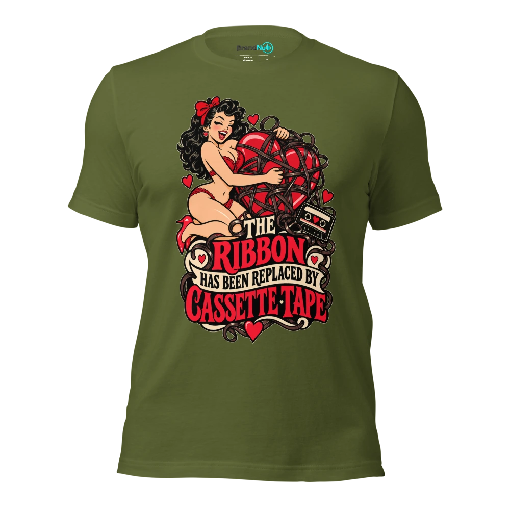 THE RIBBON HAS BEEN REPLACED BY CASSETTE TAPE T Shirt Olive Front