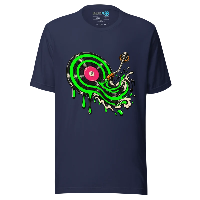 BrandNu Liquid Vinyl – Electronic Music Graphic T-Shirt - Navy