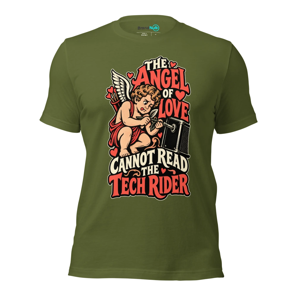 THE ANGEL OF LOVE CANNOT READ THE TECH RIDER T Shirt Olive Front