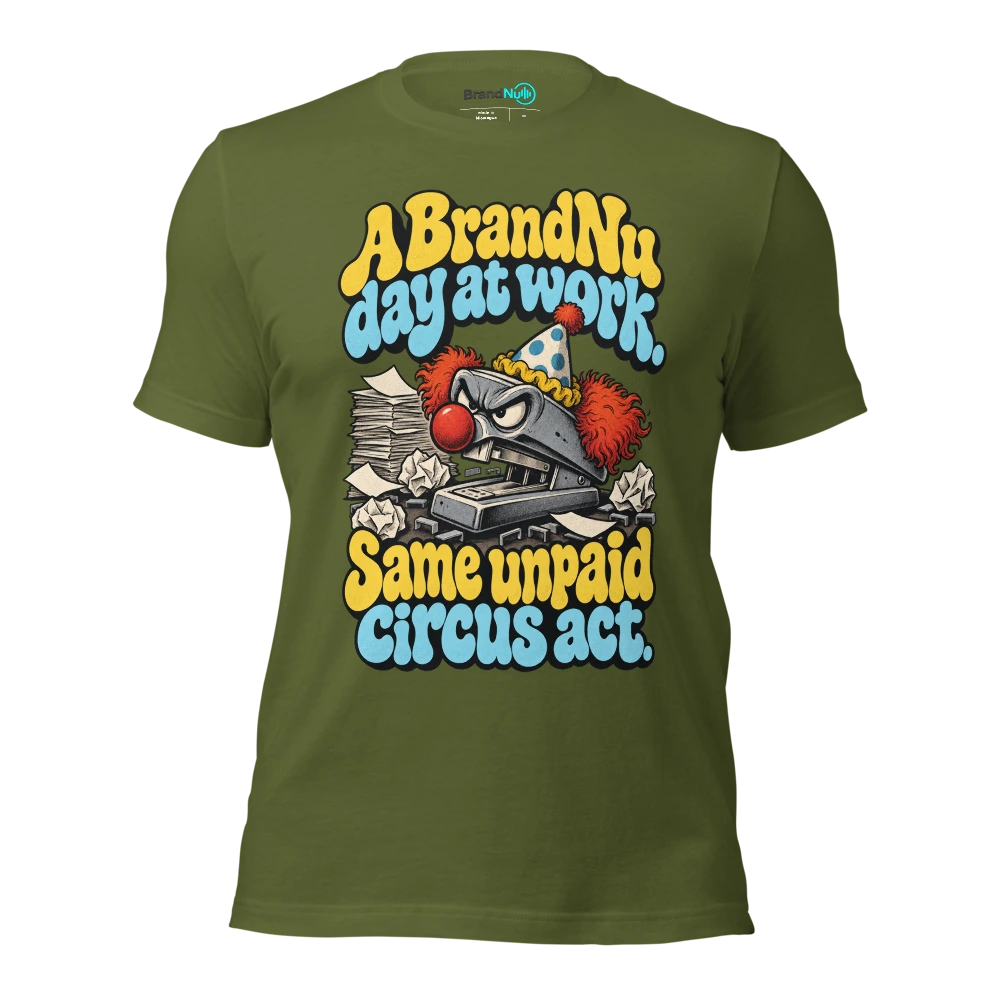 A BrandNu day at work. Same unpaid circus act T Shirt Olive Front