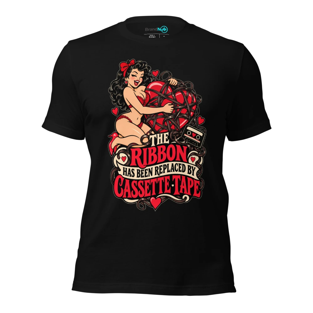 THE RIBBON HAS BEEN REPLACED BY CASSETTE TAPE T Shirt Black Front