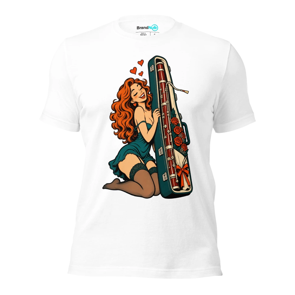 Rose bouquet peeking from a bassoon case T Shirt White Front