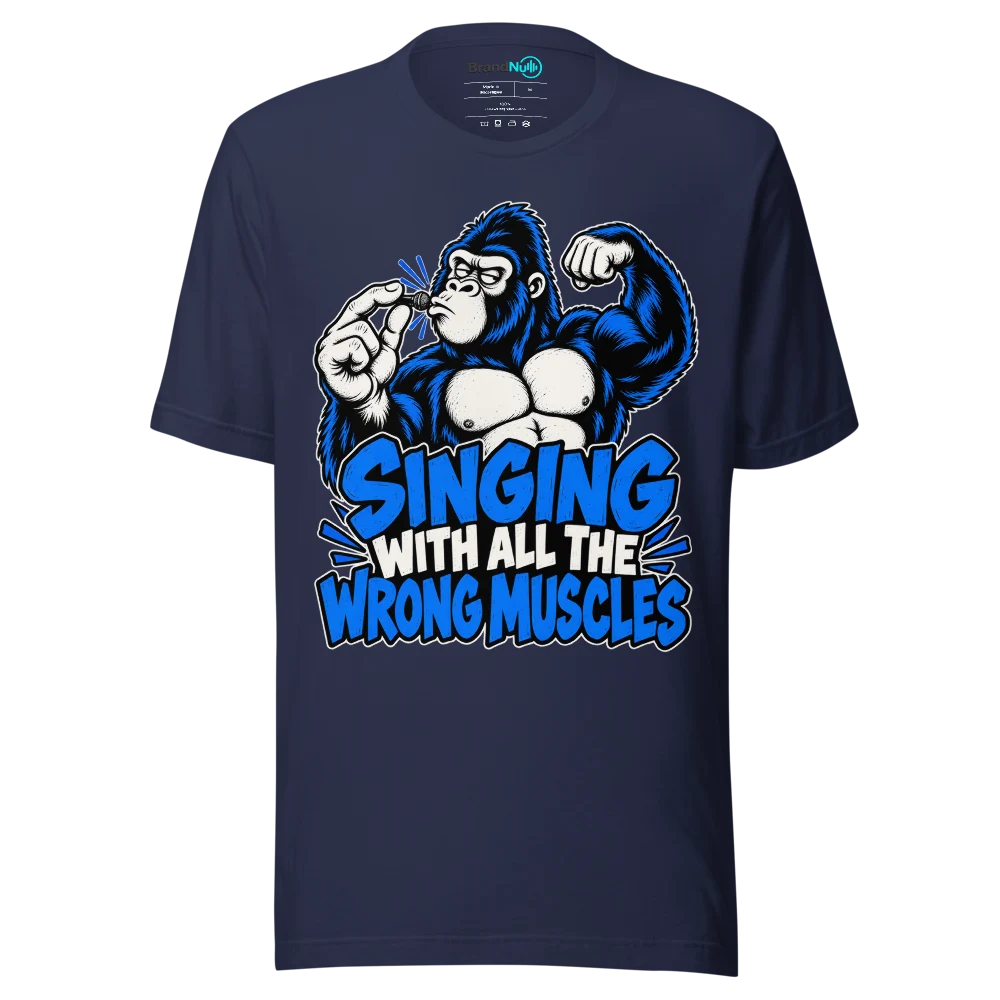 SINGING WITH ALL THE WRONG MUSCLES T Shirt Navy Front