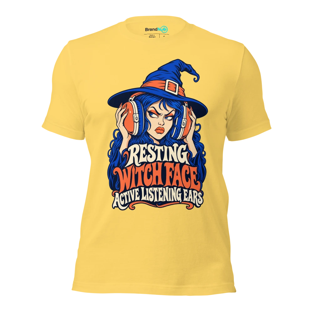 RESTING WITCH FACE ACTIVE LISTENING EARS T Shirt Yellow Front