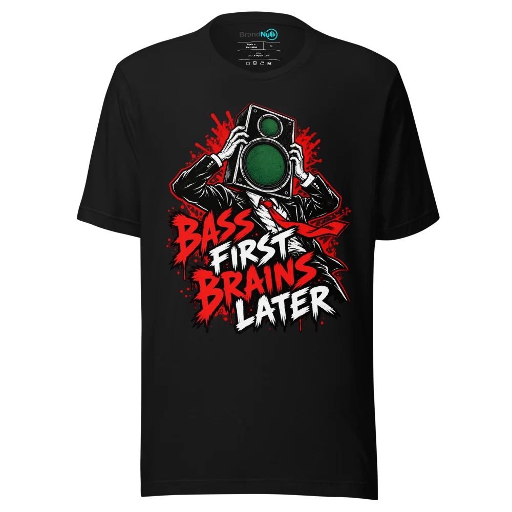 BASS FIRST BRAINS LATER T Shirt Black Front