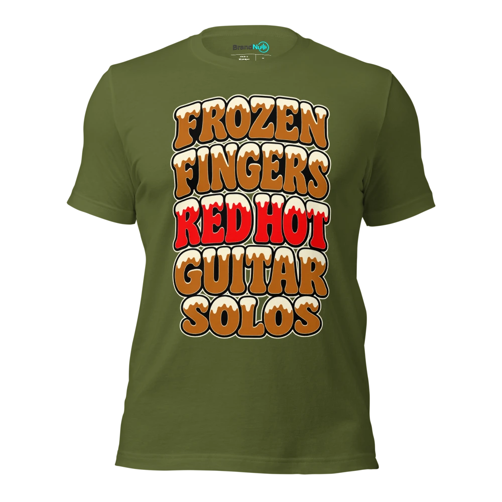 FROZEN FINGERS RED HOT GUITAR SOLOS T Shirt Olive Front