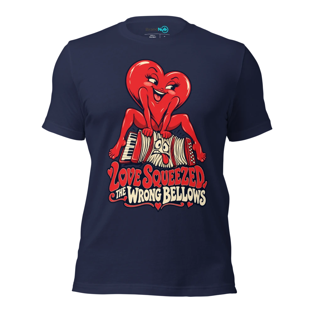 LOVE SQUEEZED THE WRONG BELLOWS T Shirt Navy Front