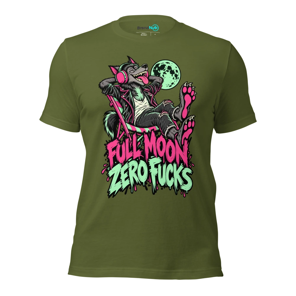 FULL MOON ZERO FUCKS T Shirt Olive Front