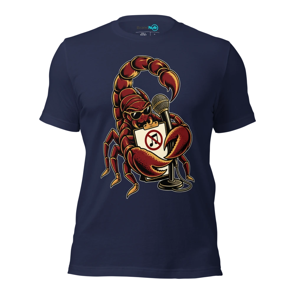 THE SCORPION HAS A STRICT NO REQUESTS RIDER T Shirt Navy Front