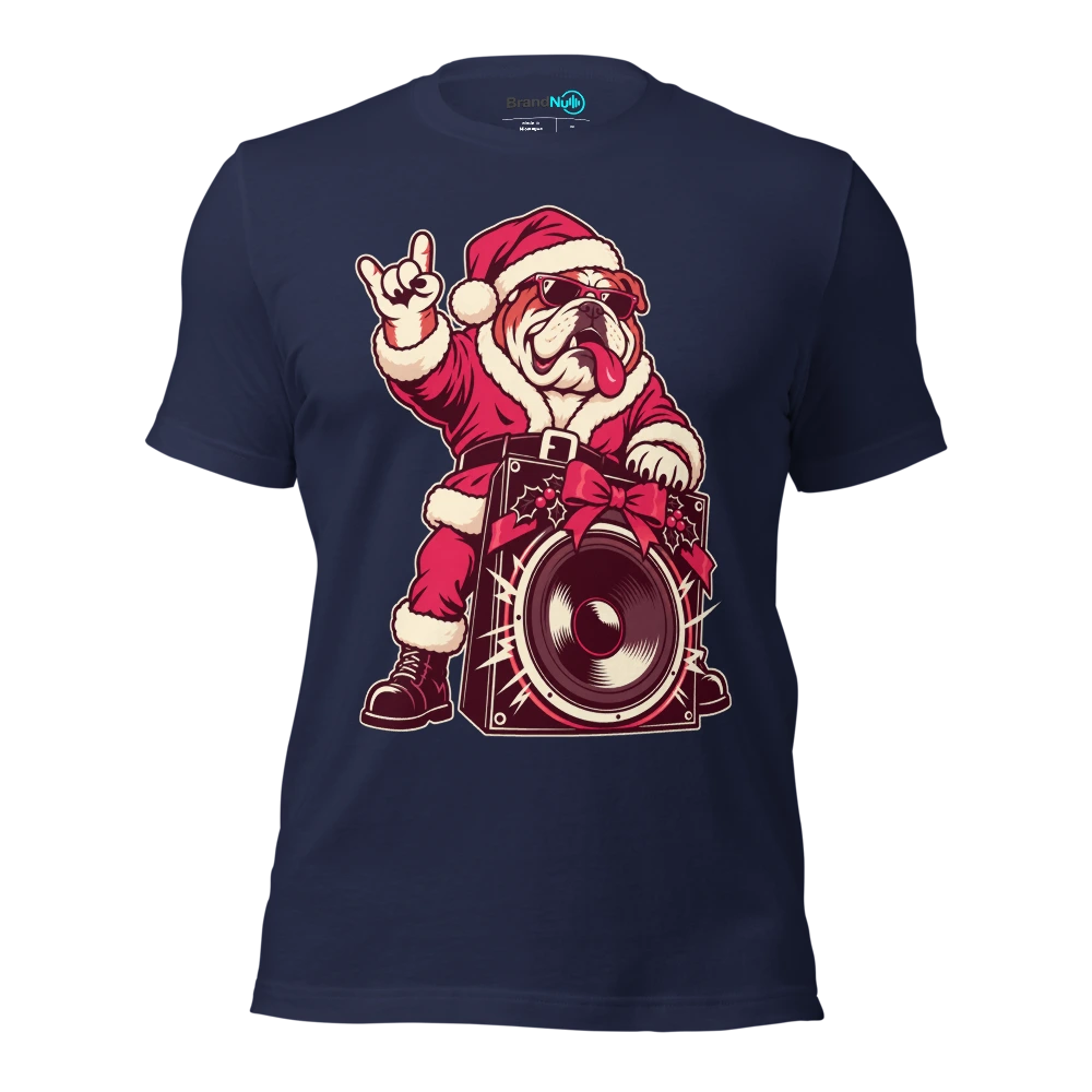 SANTA PAWS WANTS HEAVIER BASS T Shirt Navy Front