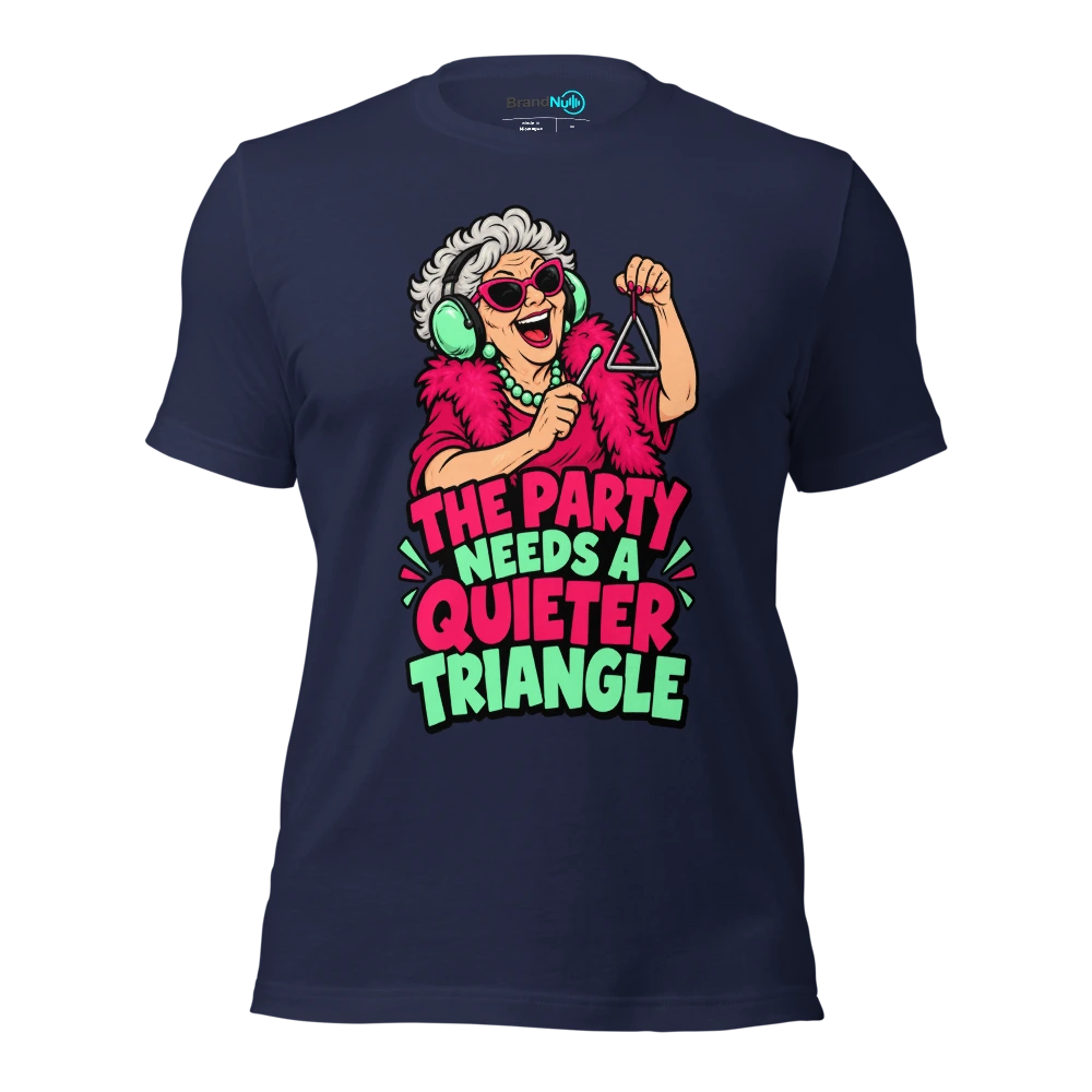 THE PARTY NEEDS A QUIETER TRIANGLE T Shirt Navy Front