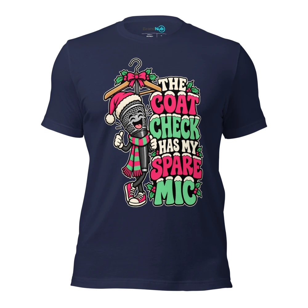 THE COAT CHECK HAS MY SPARE MIC T Shirt Navy Front